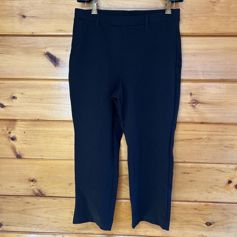 Quince Casual Women's Black Ultra-Stretch Ponte Pants Straight Leg sz L Pull On